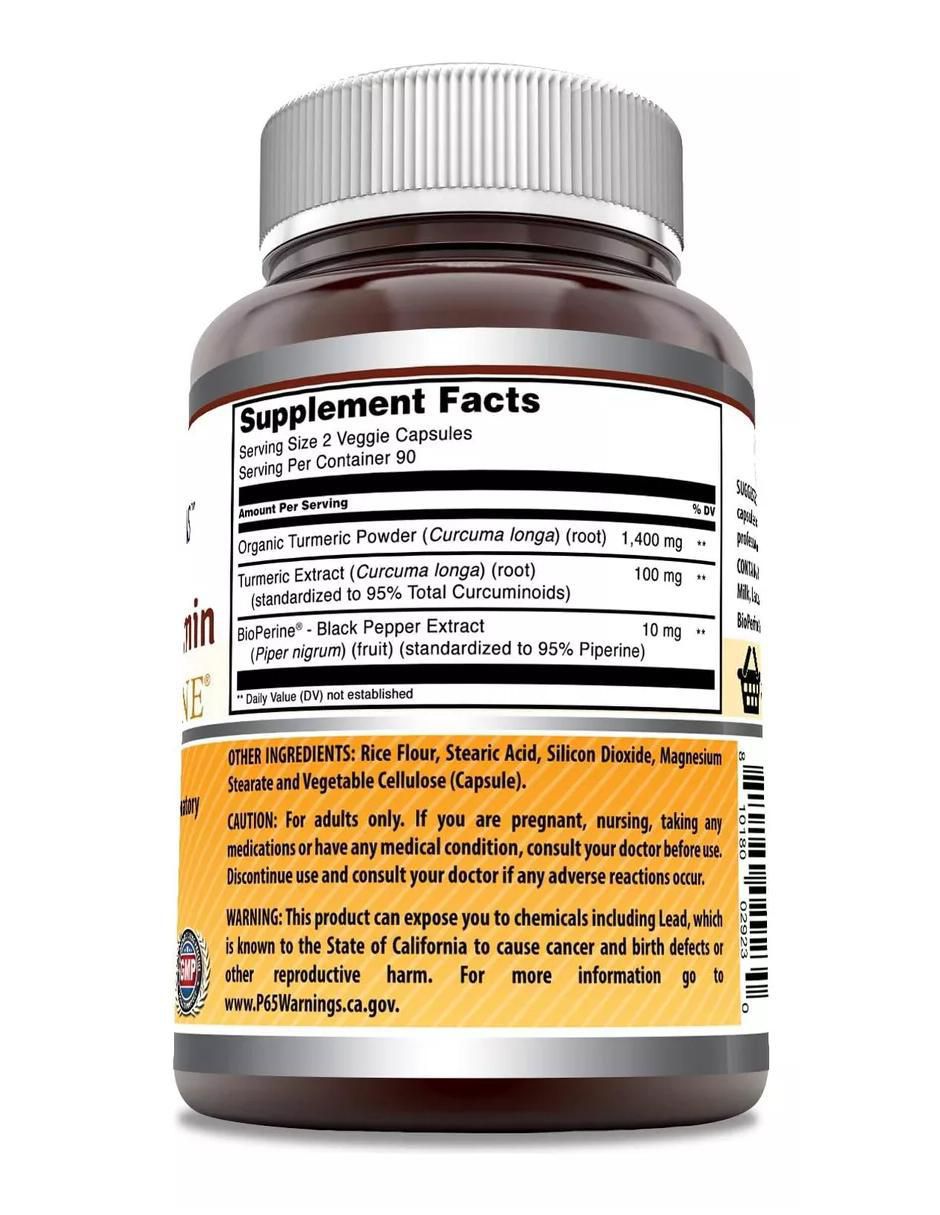 Turmeric Curcuin sabor natural de 180 Cápsulas 2