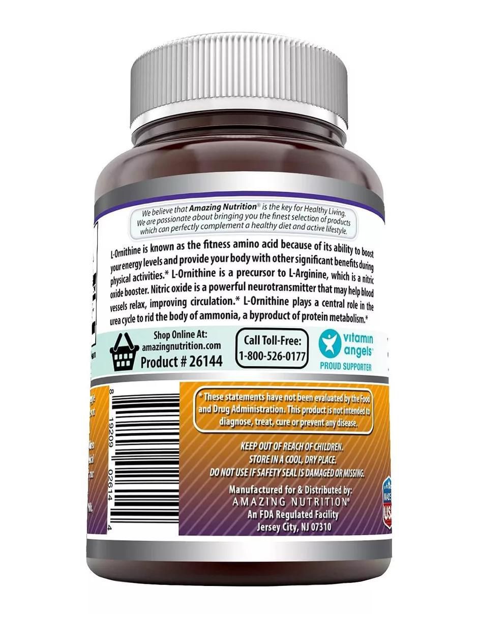 L-Ornithine con l-ornitina sabor natural de 120 cápsulas 3