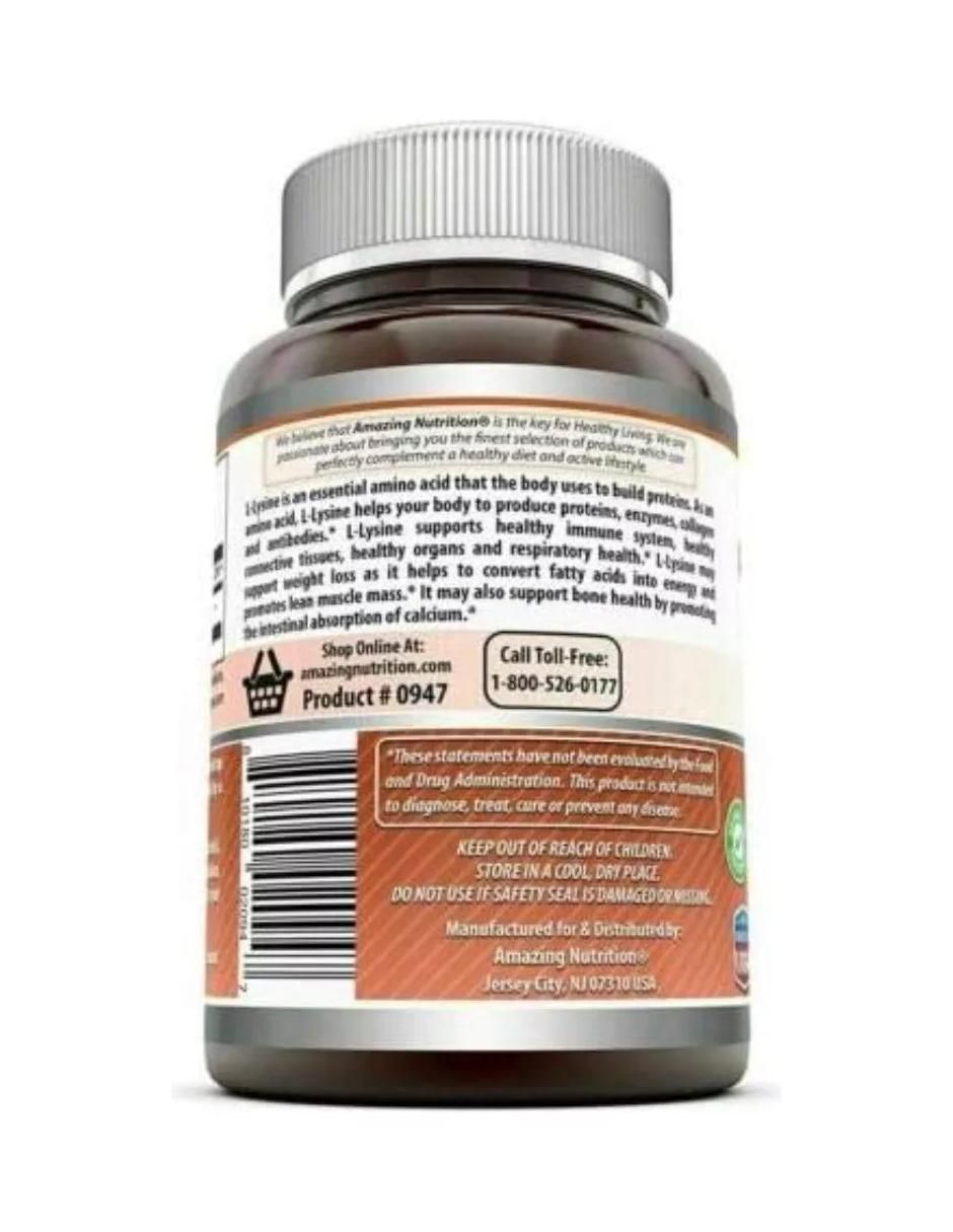 L-Lysine con lisina sabor natural de 180 tabletas 3