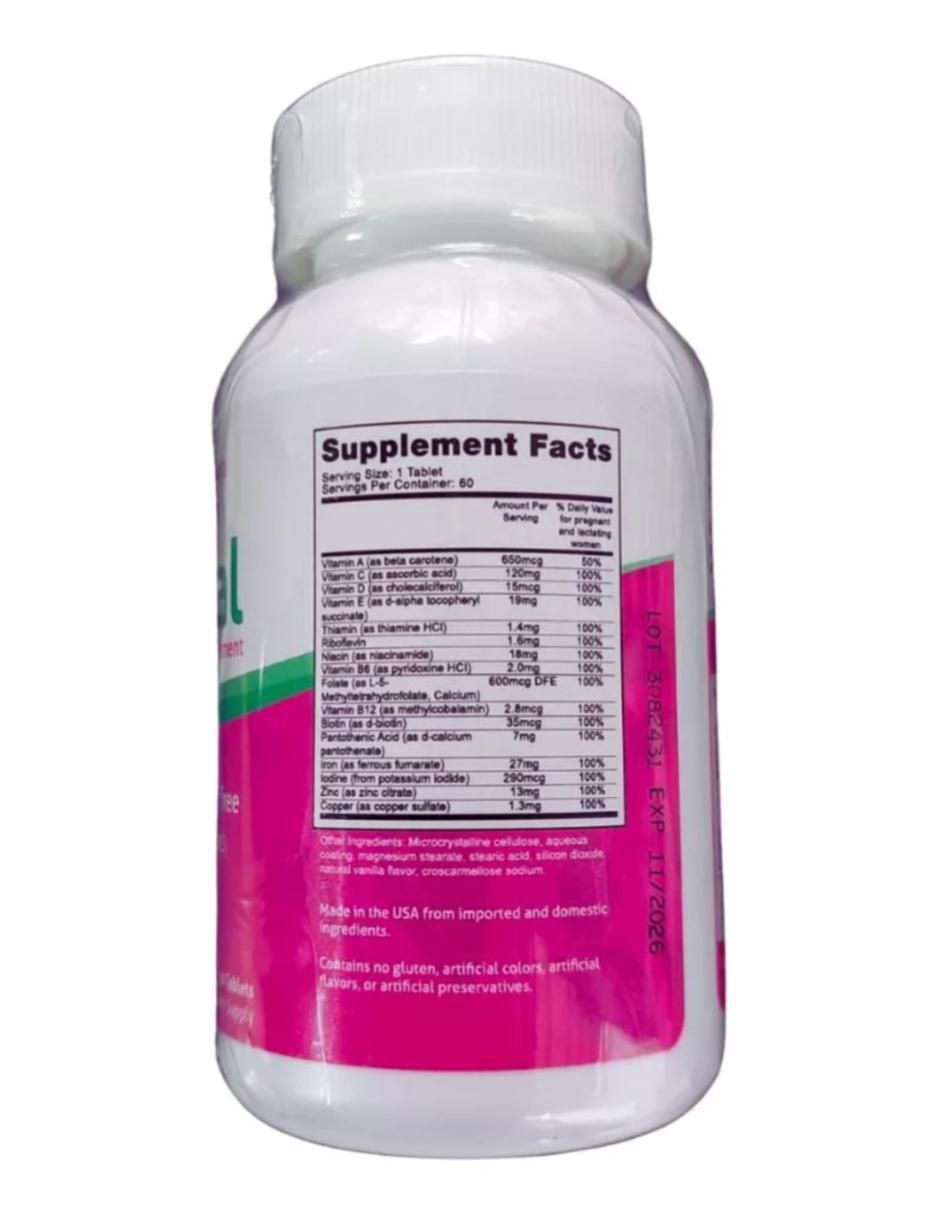Peapod Prenatal con multivitaminico sabor natural de 60 tabletas 2