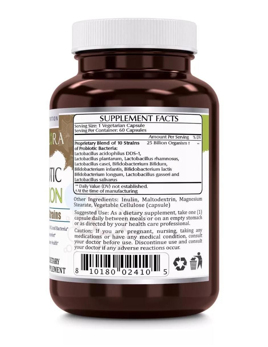 Flora Probiotic Probioticos con 25 billones de próbioticos sabor natural de 60 cápsulas 2