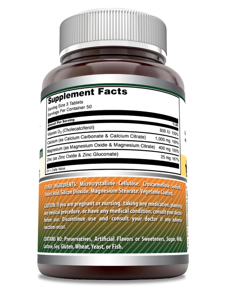 Calcium Magnesium Zinc + Vitamin D3 con calcio, magnesio, zinc + vitamina d3 sabor natural de 150 tabletas 2