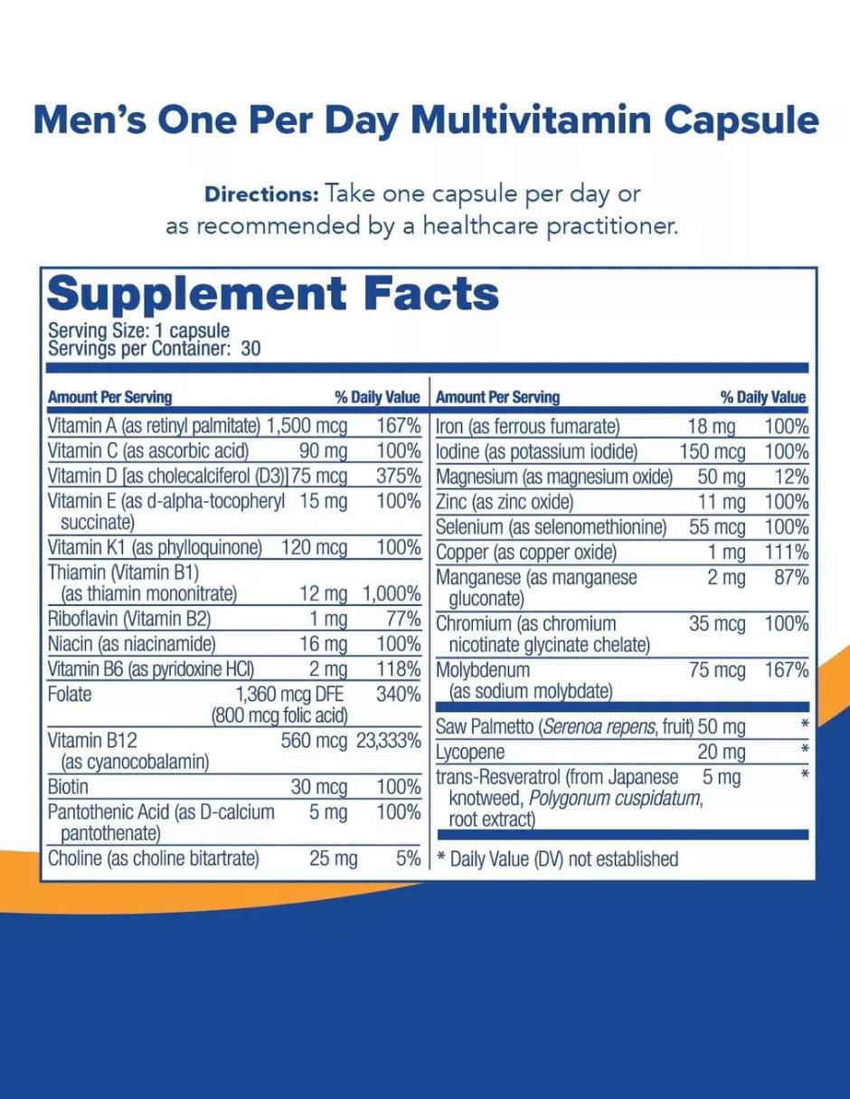 One per day Men con multivitaminico sabor natural de 30 cápsulas 2