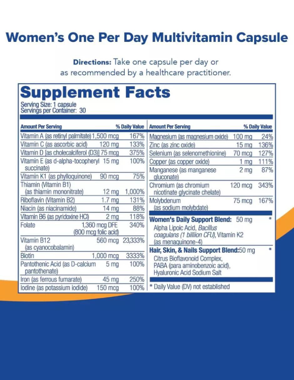Women One per day con multivitaminico sabor natural de 30 cápsulas 3
