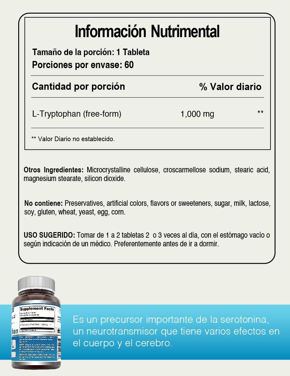 Tryptophan con triptófano sabor natural de 60 tabletas 3