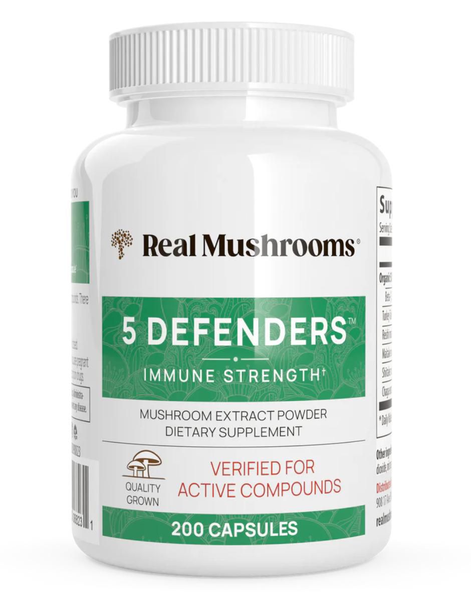 5 Defenders con hongos cola de pavo reishi maitake shiitake y chaga sabor nopal de 200 cápsulas 5 Defenders con hongos cola de pavo reishi maitake shiitake y chaga sabor nopal de 200 cápsulas