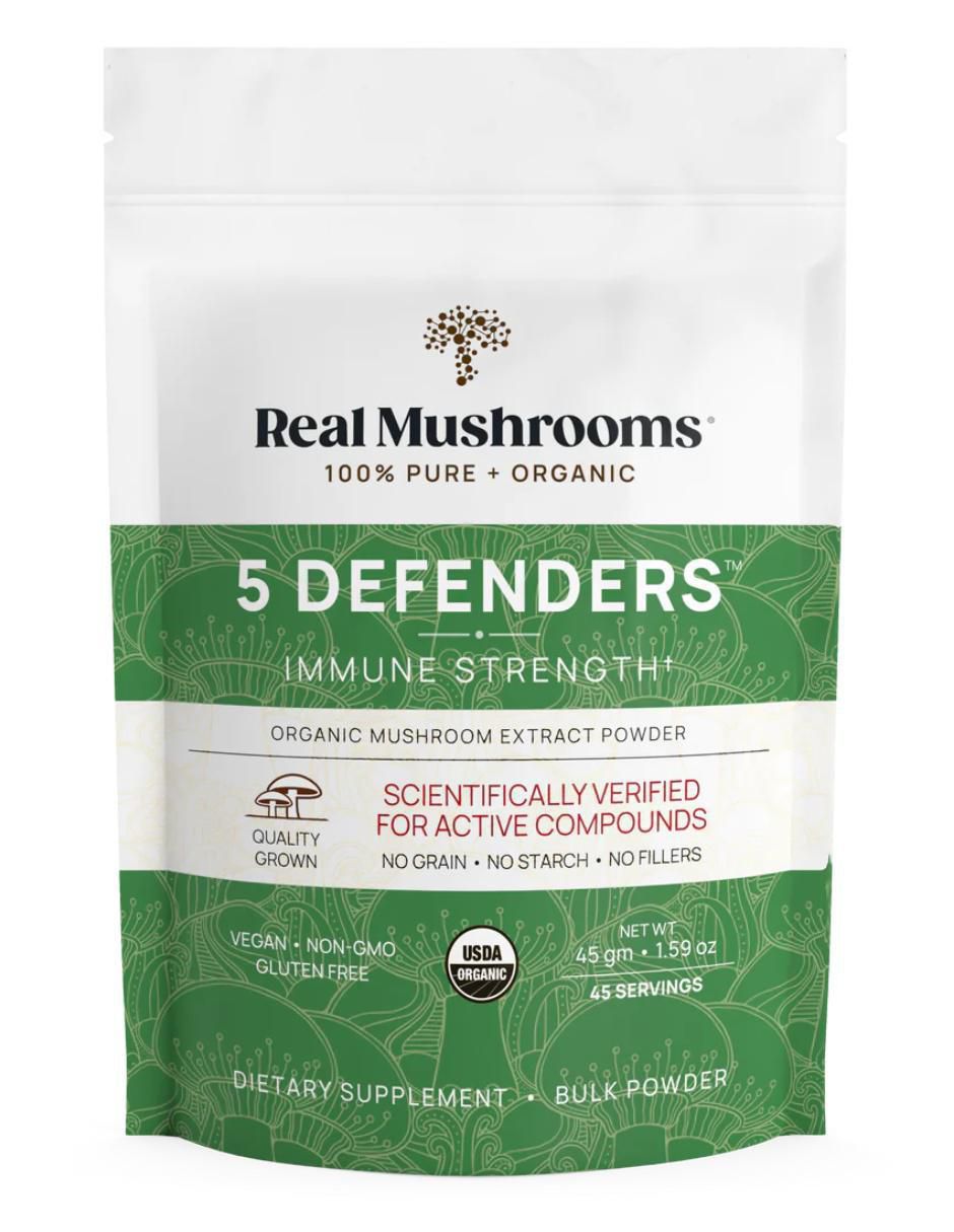 5 Defenders con hongos cola de pavo reishi maitake shiitake y chaga sabor natural de 45 g 5 Defenders con hongos cola de pavo reishi maitake shiitake y chaga sabor natural de 45 g