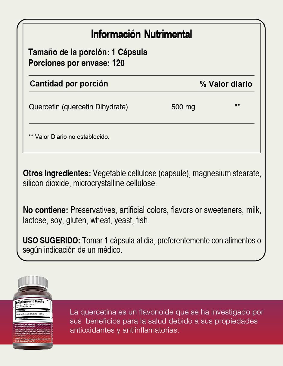 Quercetin 500 mg con quercetina sabor natural de 120 cápsulas 4