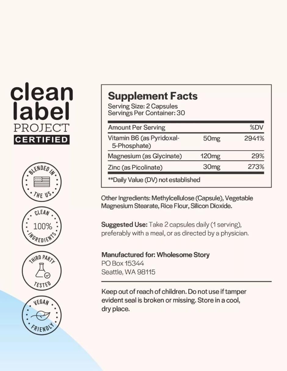 Glicinato de magnesio con vitamina b6 magnesio y zinc sabor natural de 60 cápsulas 2