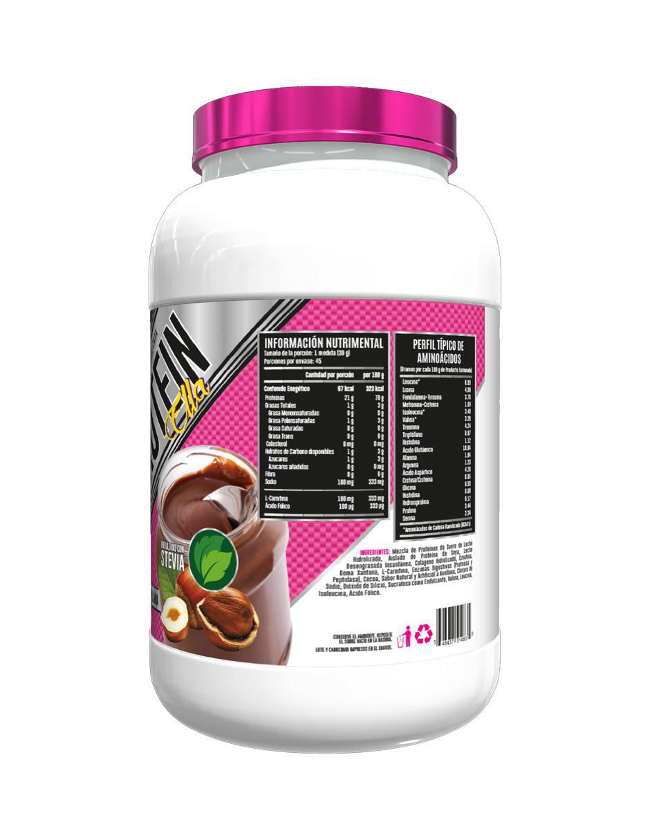Whey protein ella con proteína de suero de leche sabor choco-avellana de 3LB 2