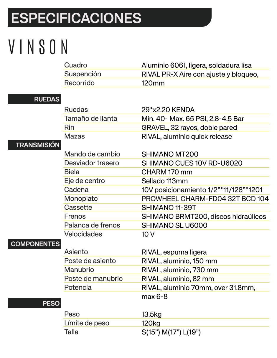 Bicicleta de montaña rodada 29 Vinson unisex 2
