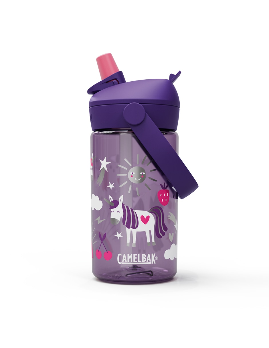 Botella de agua de plástico Thrive Flip Straw Kids con tapa rosca 410 ml