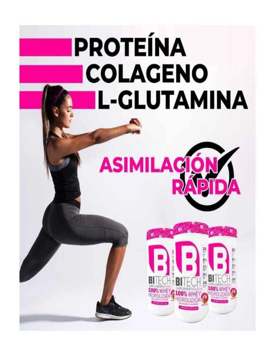 Ladie 100% Whey Hidrolizada
Colageno y L-Glutamina Bitech con proteína de suero de leche aislado sabor chocolate de 1 kg 5