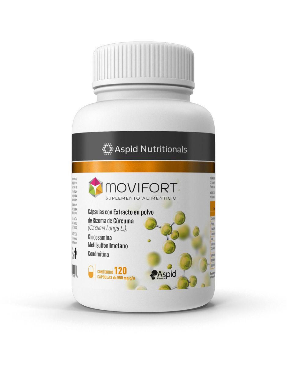 con rizoma de cúrcuma, glucosamina, metilsufonilmetano y condroitina Movifort de 120 cápsulas