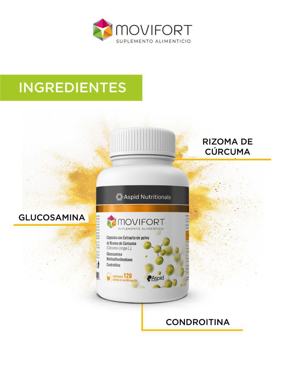 con rizoma de cúrcuma, glucosamina, metilsufonilmetano y condroitina Movifort de 120 cápsulas 4