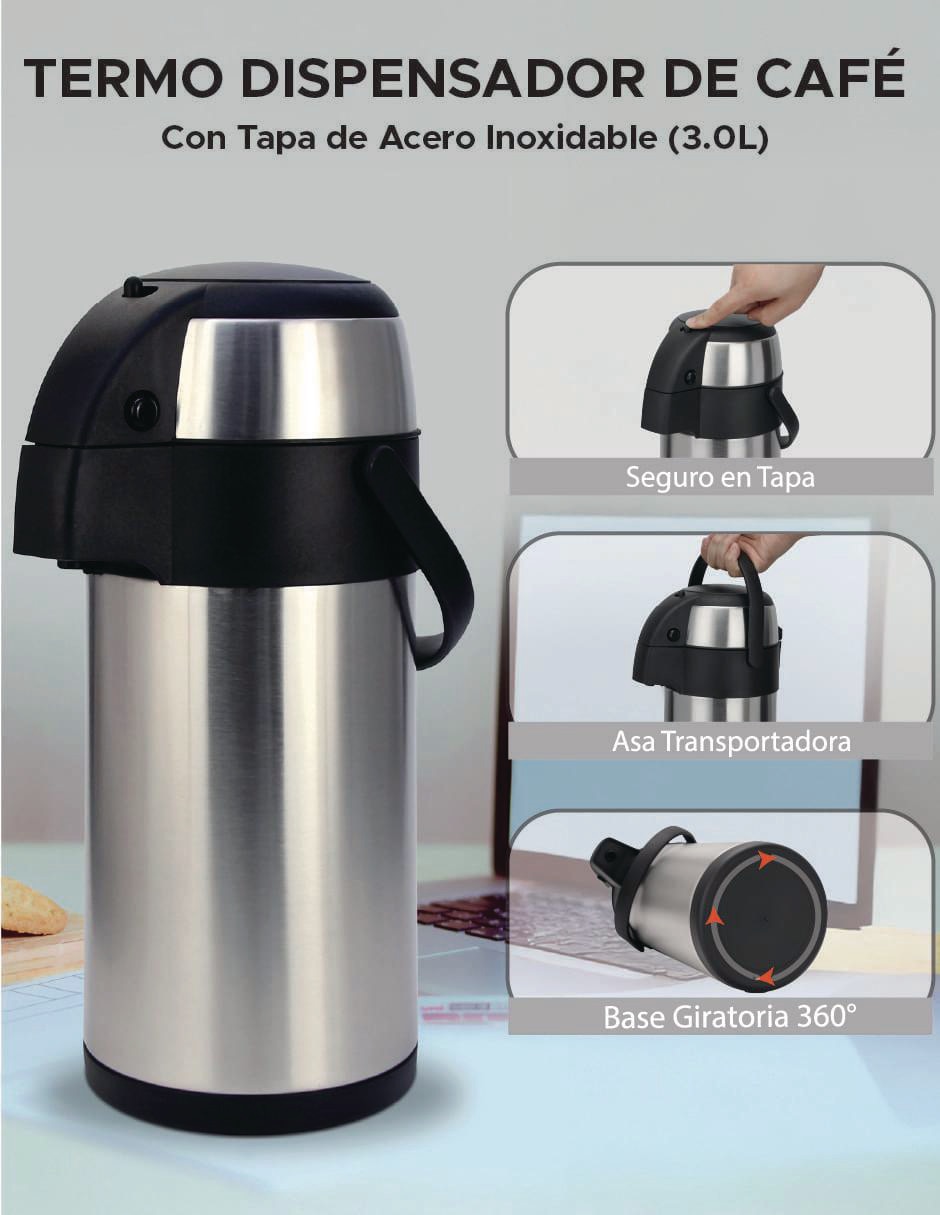 Termo de acero inoxidable con tapa push pull 4