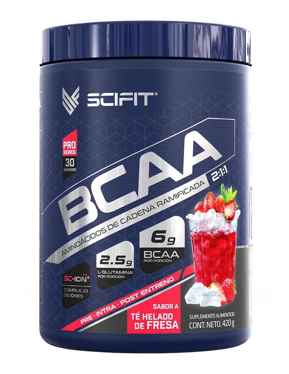 Aminoácidos de Cadena Ramificada SciFit BCAA 2:1:1 + Glutamina Té sabor fresa de 420 g 1