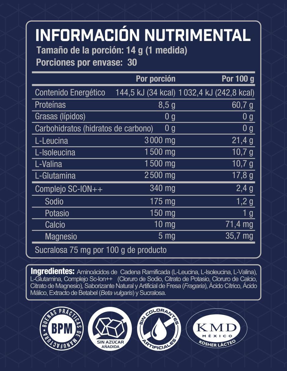 Aminoácidos de Cadena Ramificada SciFit BCAA 2:1:1 + Glutamina Té sabor fresa de 420 g
