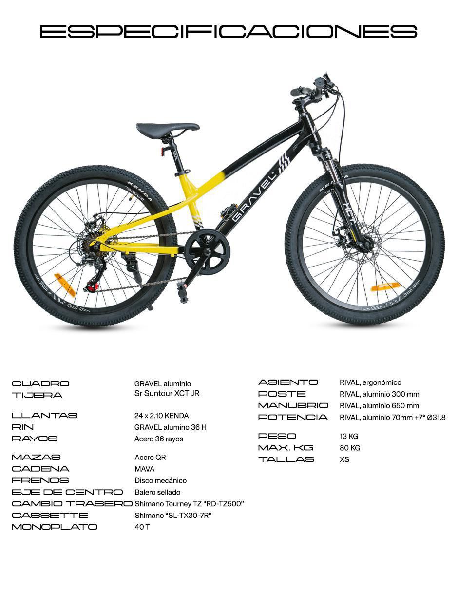 Bicicleta de montaña gravel "rodada" 24 rimo 2.0 24¨ "para" unisex