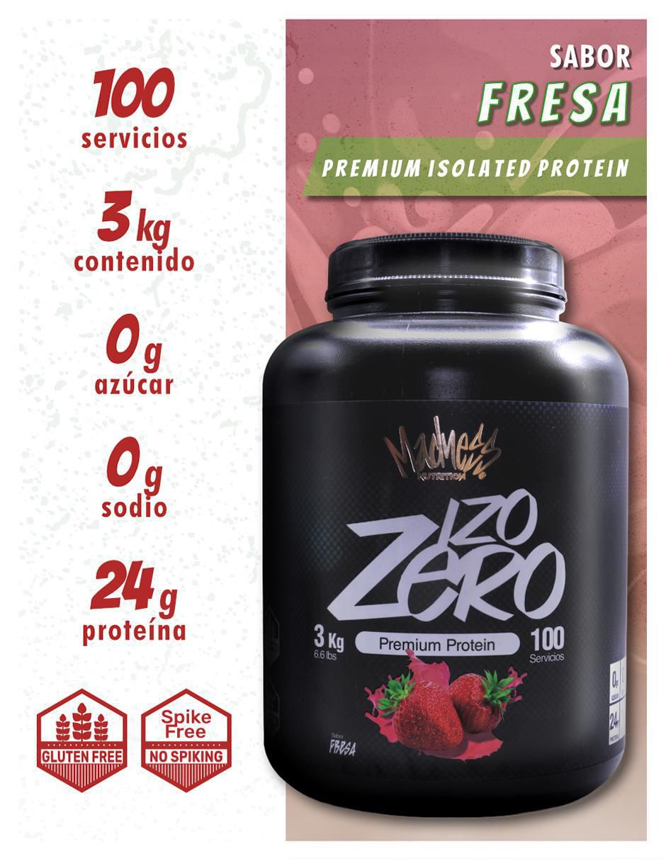 Proteína isolate madness suero de leche suplemento  con proteína sabor fresa de 3 kg 2