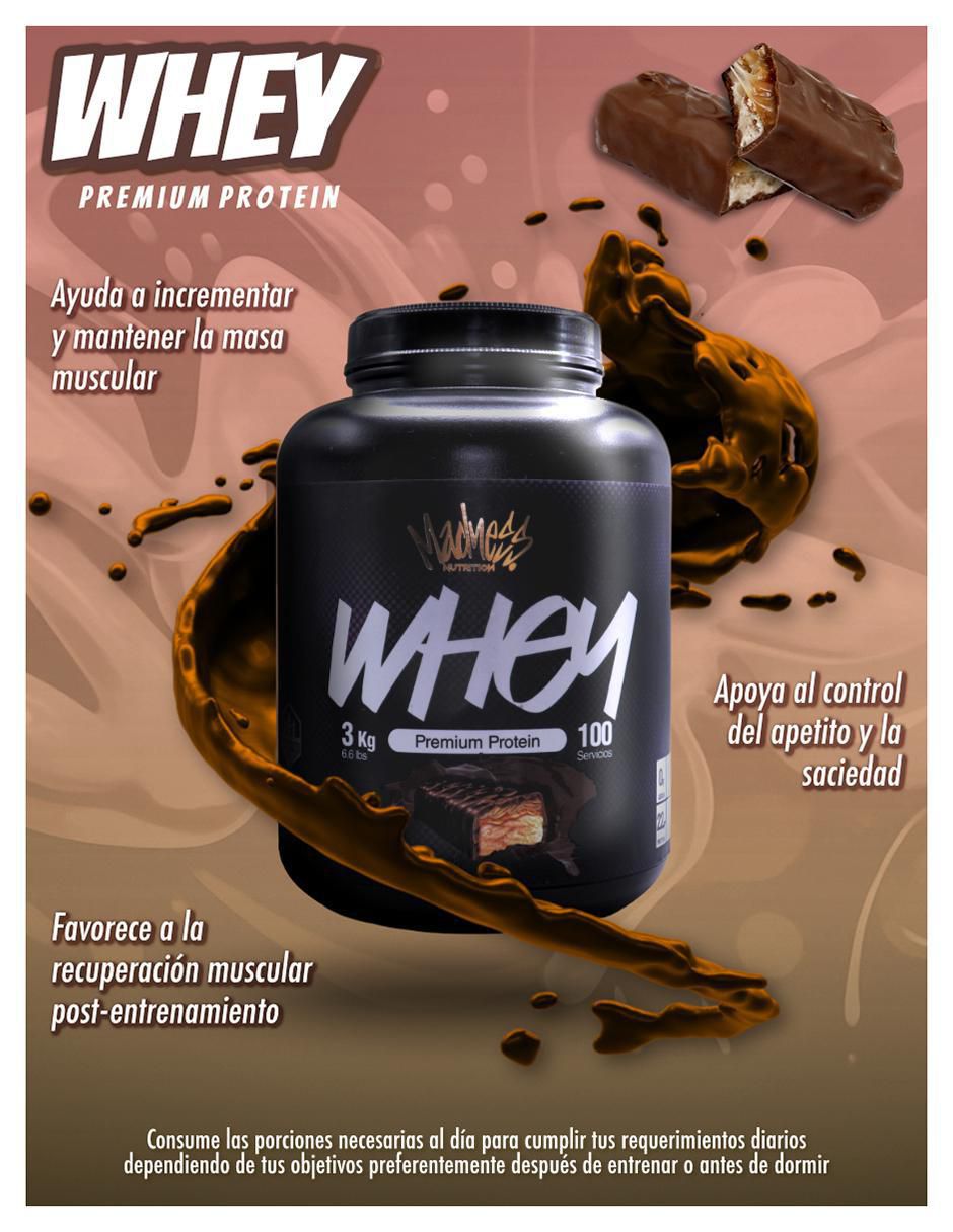 Proteína whey madness suplemento deportivo premium snickers con proteína sabor chocolate de 3 kg 4