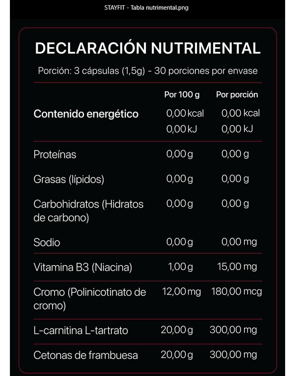 Stay fit con carnitina, vitaminas sabor natural de 90 cápsulas 5