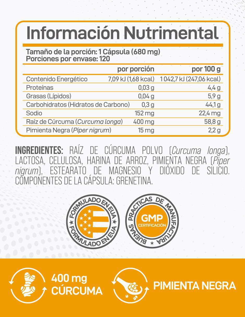 Turmeric Curcumin con cúrcuma sin sabor de 120 cápsulas 2