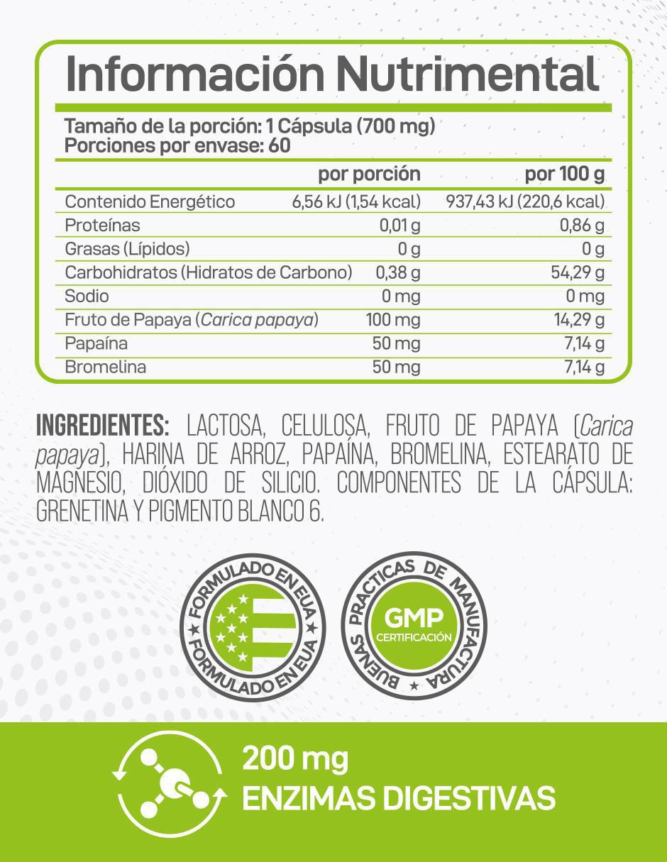 Enzyme Complex con enzimas de papaya sin sabor de 60 cápsulas 2