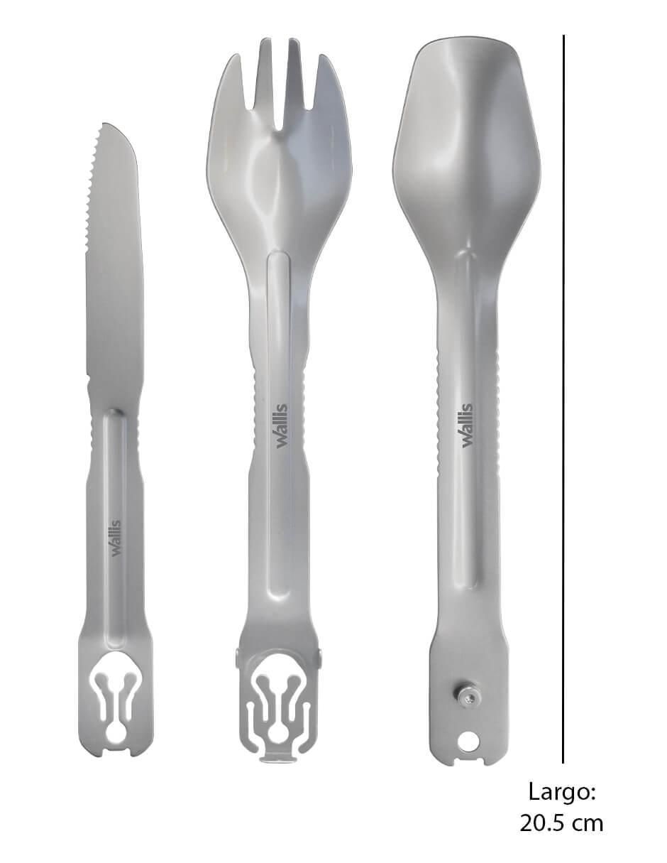 Cubiertos para campismo de acero inoxidable 3 piezas 5