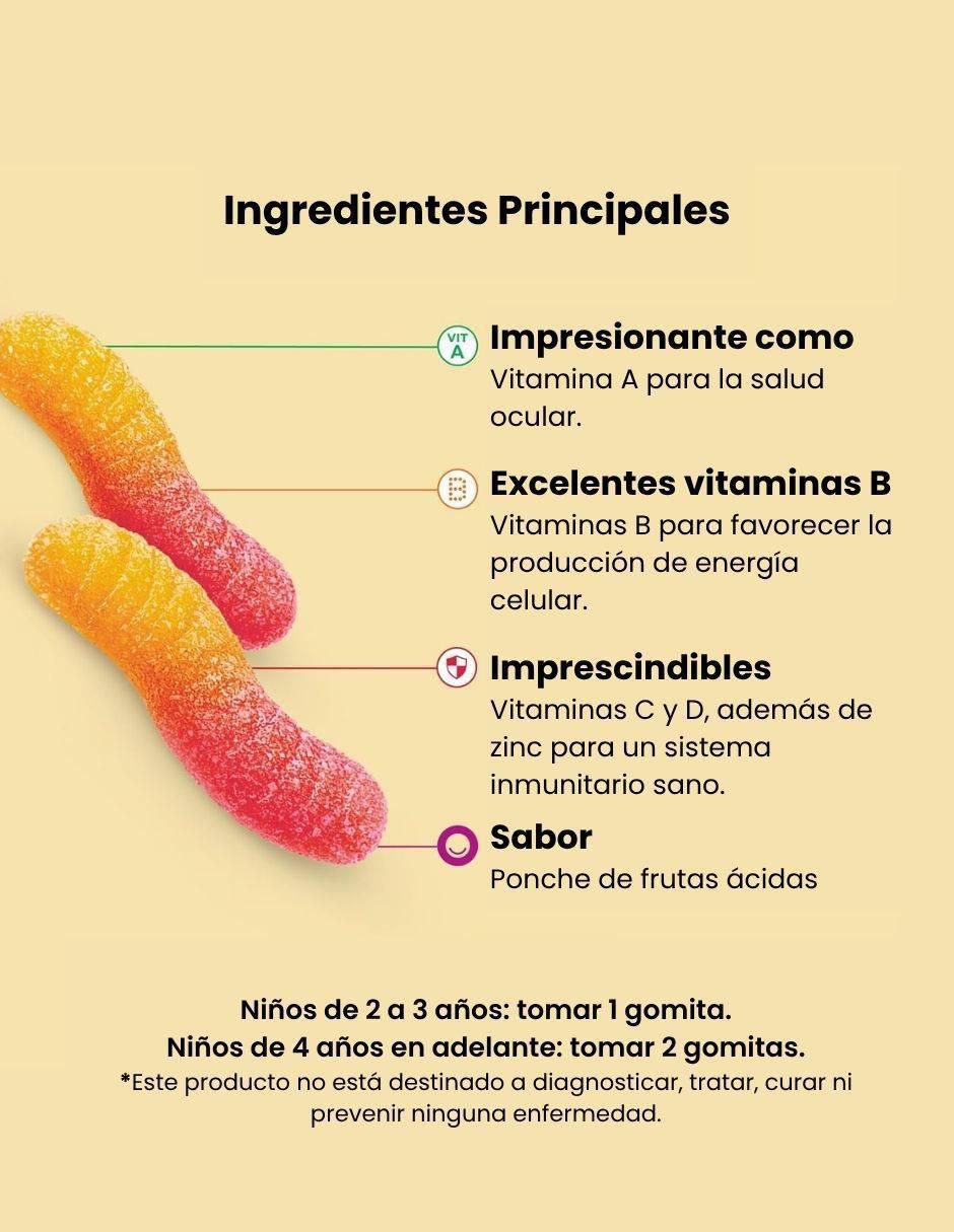 Kids Multi Gummy Worms con Multivitaminico sabor ponche de frutas de 70 gomitas 4