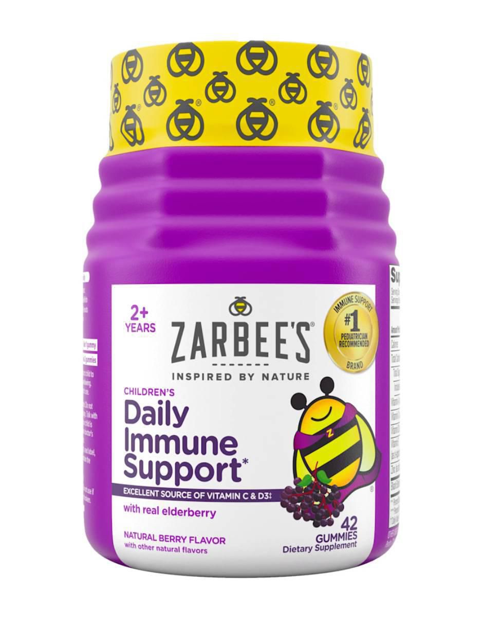 Zarbee’s children’s soporte inmunológico diario de saúco real vitaminas a c d zinc sabor bayas mixtas de 42 gom