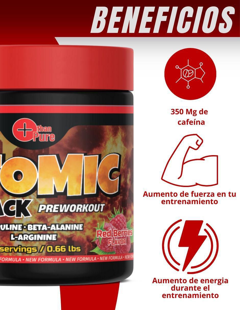 Preeentreno Atomic Black con cafeína sabor frutos rojos de 300 G 2