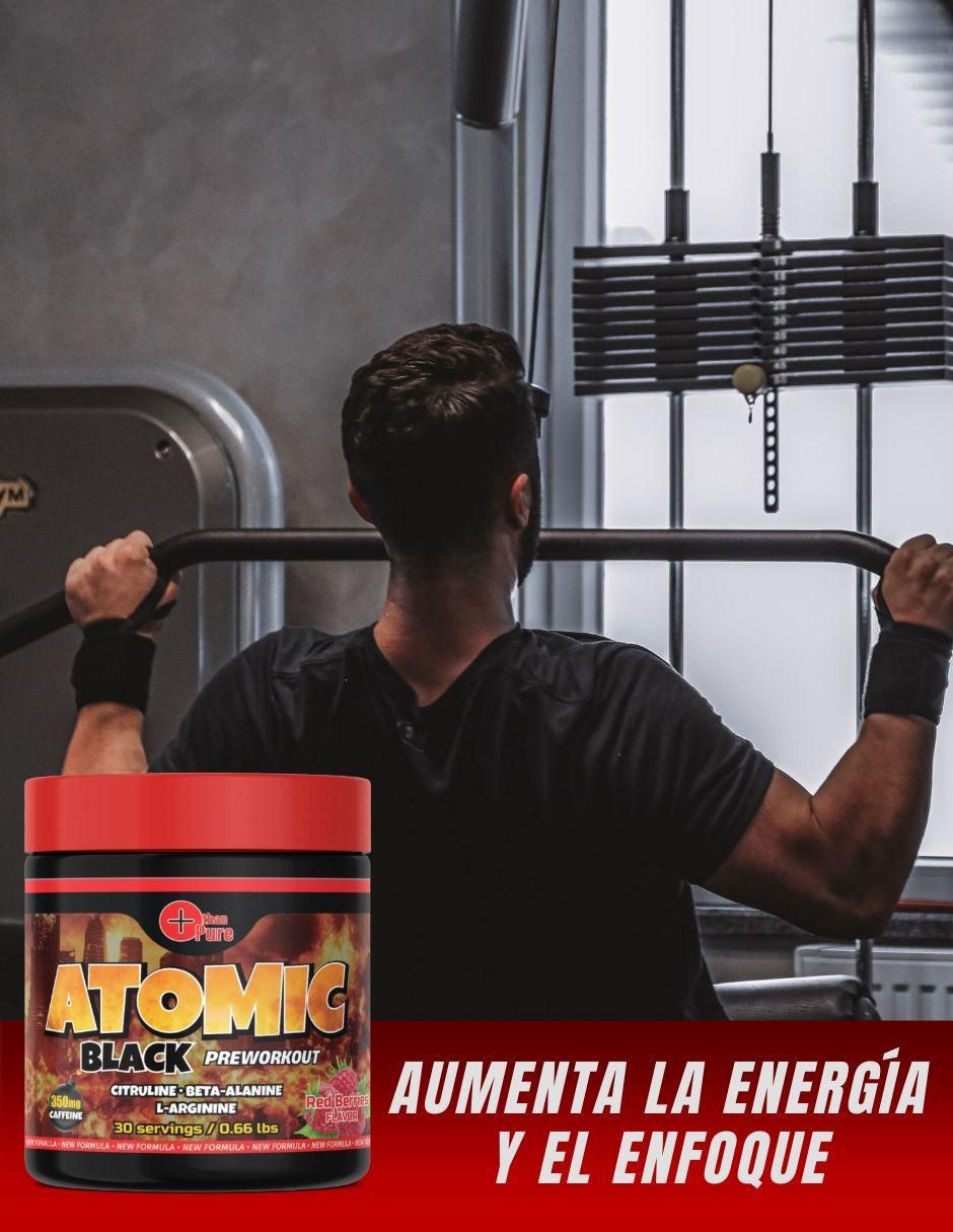 Preeentreno Atomic Black con cafeína sabor frutos rojos de 300 G 5