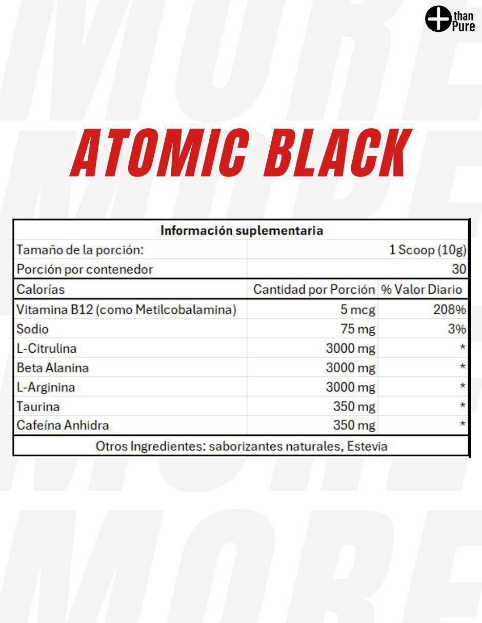 Preeentreno Atomic Black con cafeína sabor frutos rojos de 300 G 6