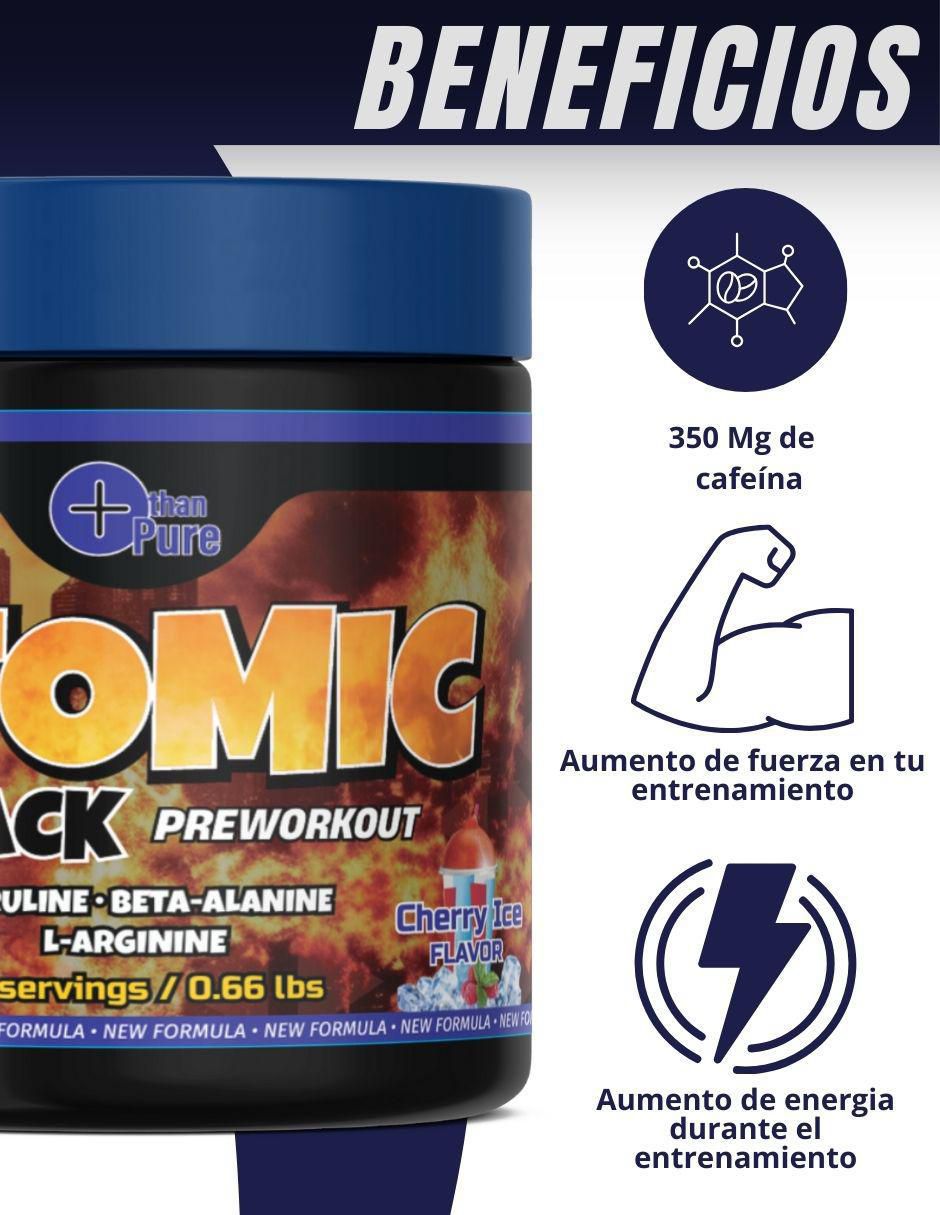 Preentreno Atomic Black con cafeína sabor cereza de 300 G 2