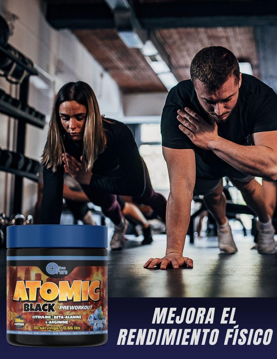 Preentreno Atomic Black con cafeína  sabor blueberry de 300 G 3