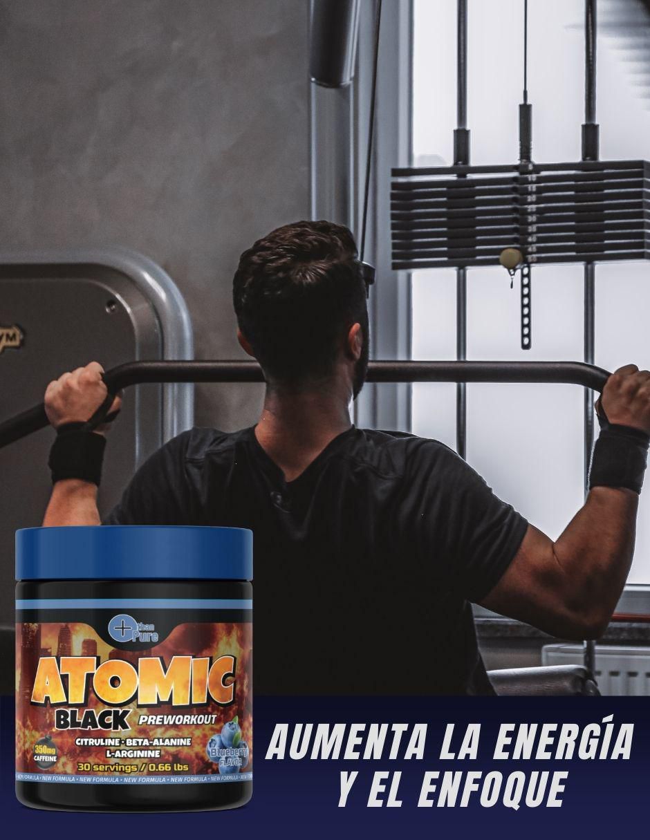 Preentreno Atomic Black con cafeína  sabor blueberry de 300 G 5