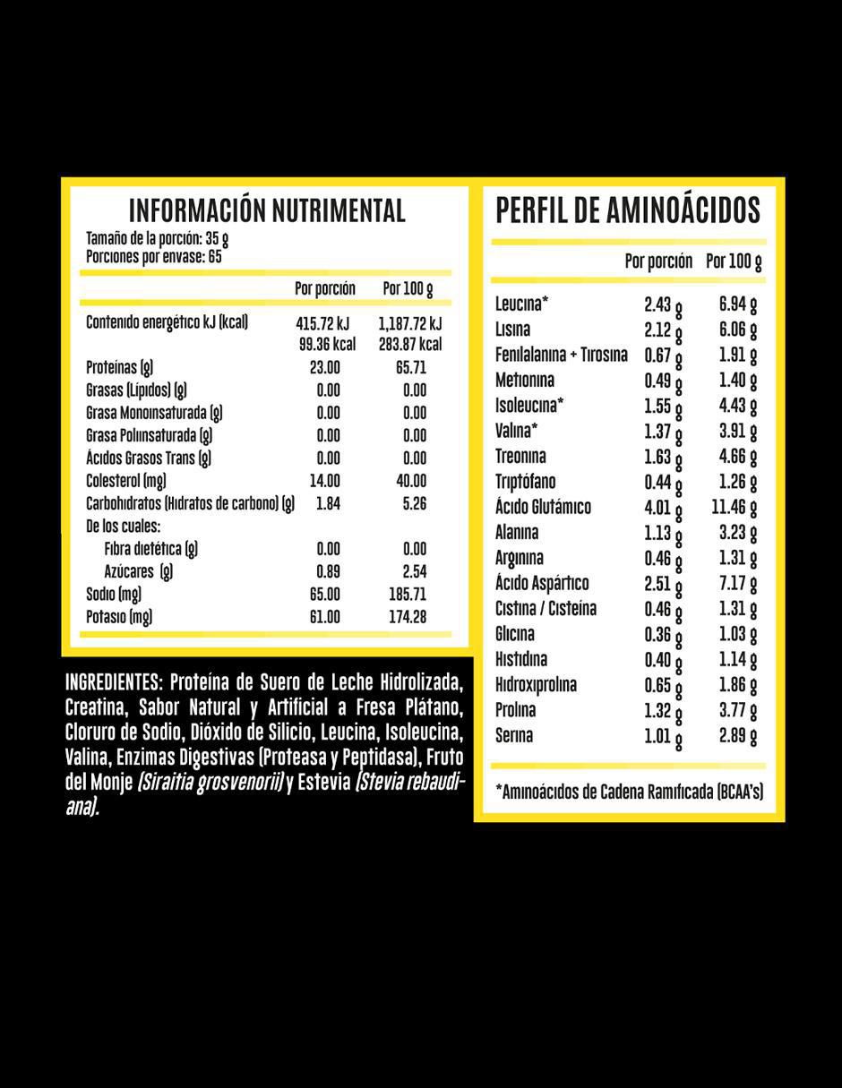 Hydrotein Naturals Whey Protein con proteína de suero de leche sabor fresa plátano de 2.2 kg 2