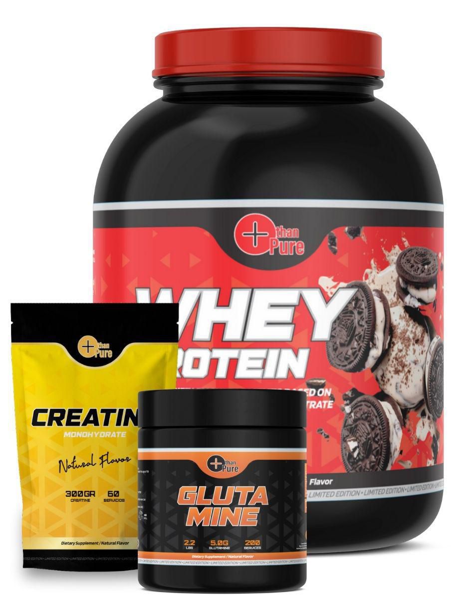 Kit de suplementos alimenticios Whey Protein + Glutamina + Creatina Monohidratada con vitaminas y minerales sabor galleta