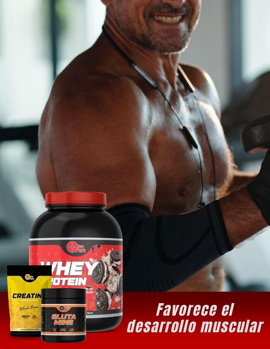 Kit de suplementos alimenticios Whey Protein + Glutamina + Creatina Monohidratada con vitaminas y minerales sabor galleta 3