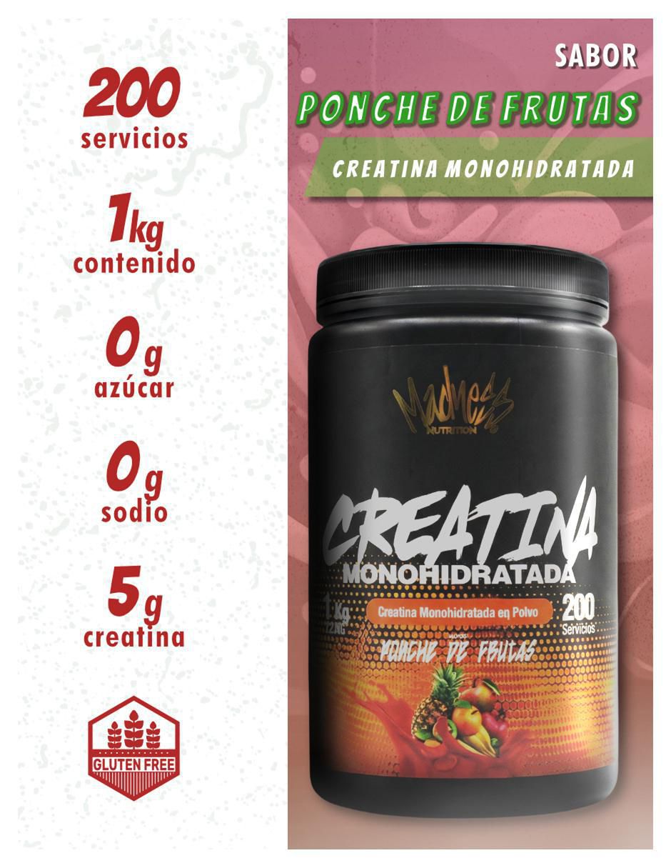 Creatina monohidratada sabor ponche de frutas de 1 kg 2