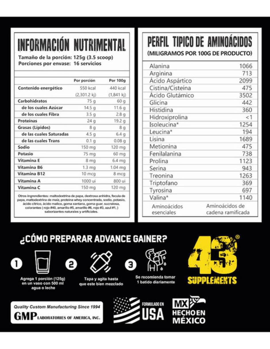 Proteína advance gainer ganador de masa sabor chocolate de 2 kg 2
